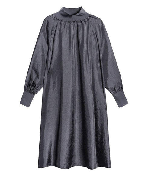 Glossy Gathered High Neck Dress